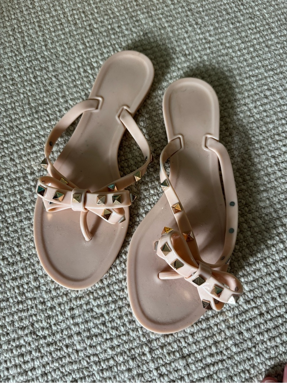 Women's Studded Bow Pink Jelly Sandals